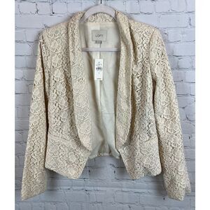 LOFT ANN TAYLOR ivory cream lace lined cotton jacket blazer size 0 NWT